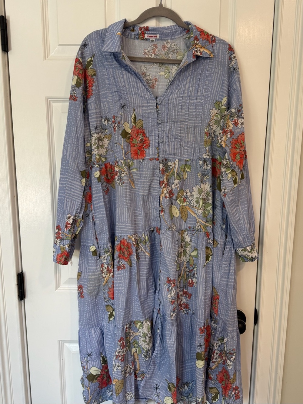 Johnny Was Light Blue Floral Button-Front  Dress